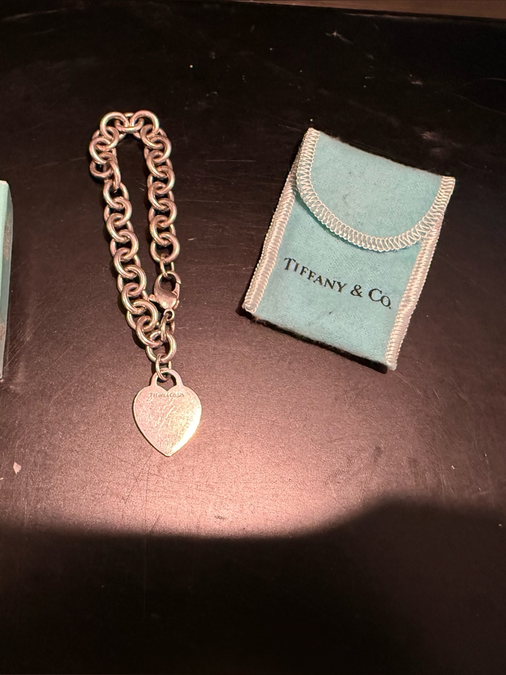 Tiffany & Co. Sterling Silver .925 Heart Tag Bracelet w/Tiffany Blue Pouch/Box